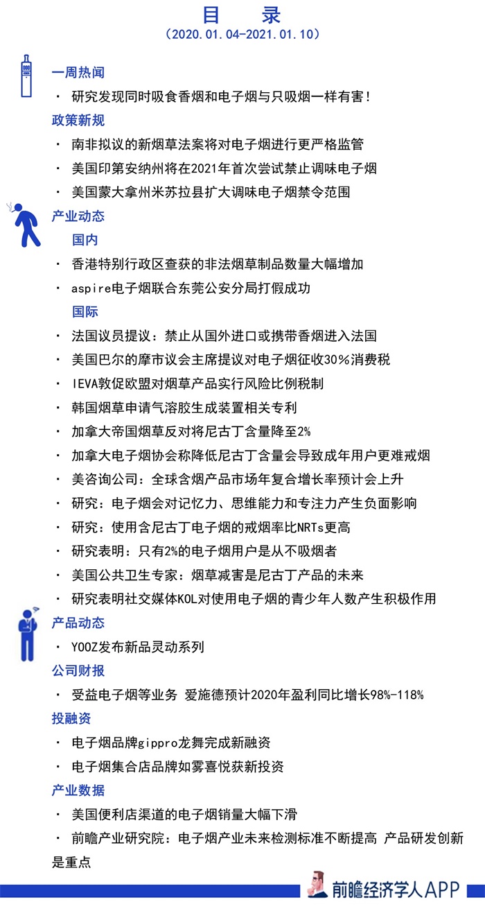 前瞻电子烟产业一周快报：研究发现同时吸食香烟和电子烟与只吸烟一样有害！