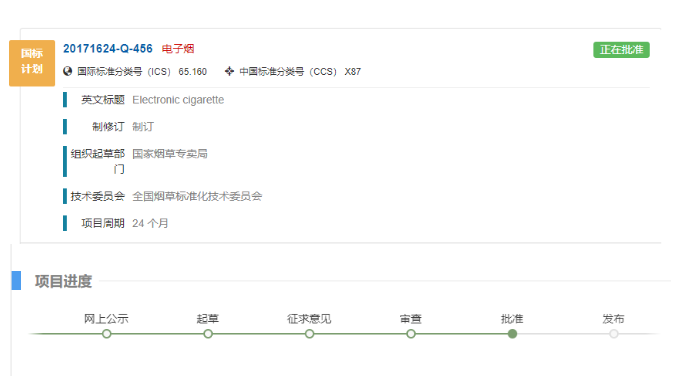 电子烟国标进入正在批准状态